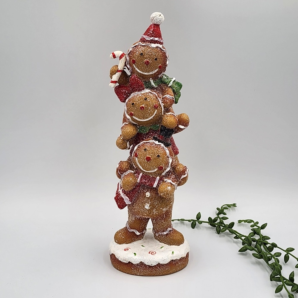 Gingerbread Man Stacked Figurine Resin Christmas Peppermint Candy Tabletop 11"